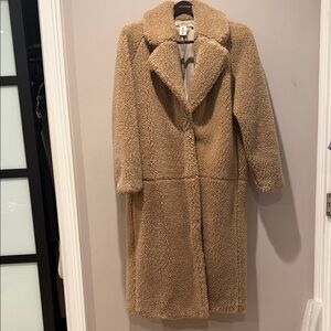 H&M L.O.G.G. faux fur teddy coat in beige/oatmeal, size medium